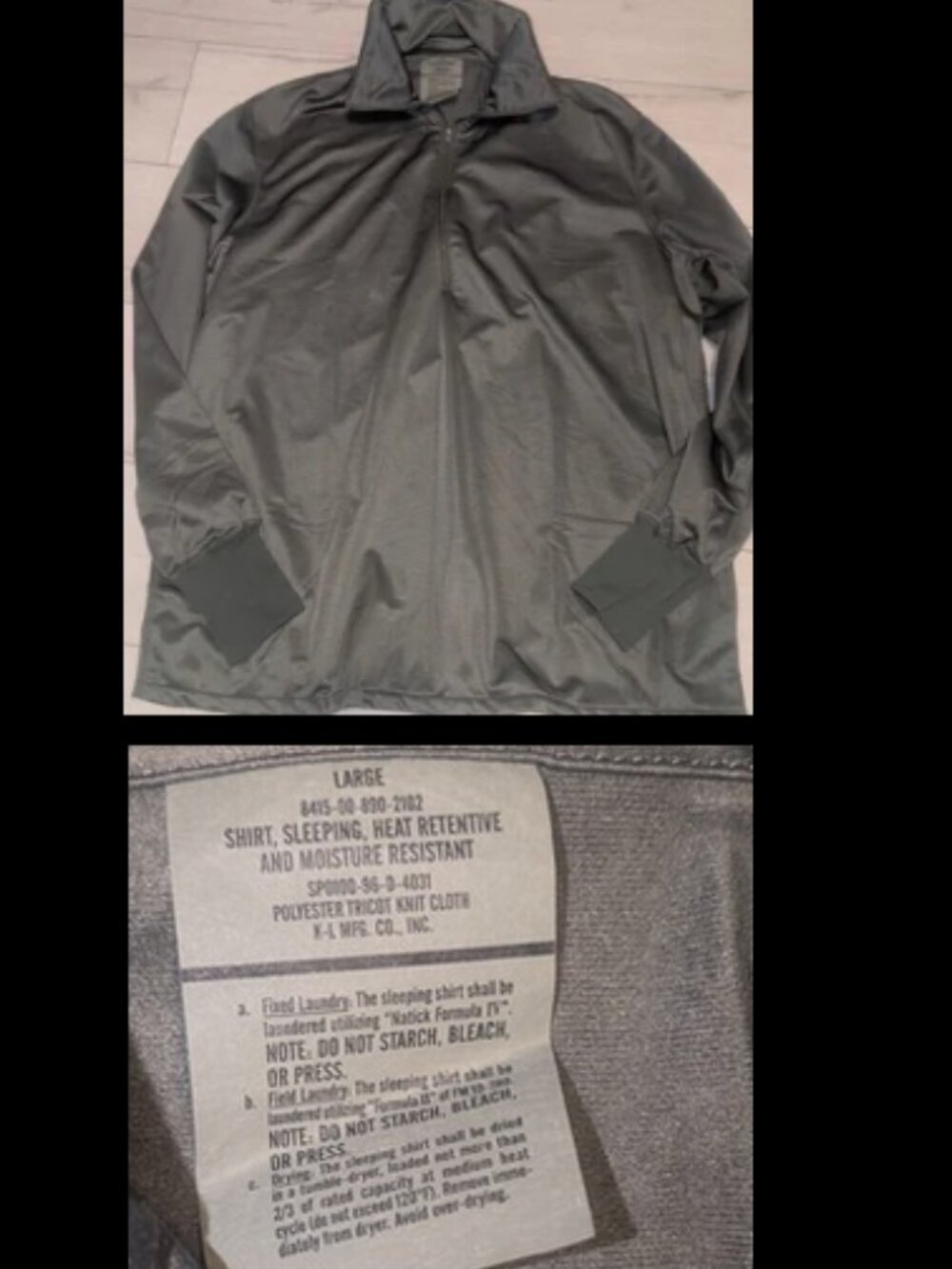 Military Heat Retentive & Moisture Resistant Shirt 8415-00-890-2102 Mens Size L